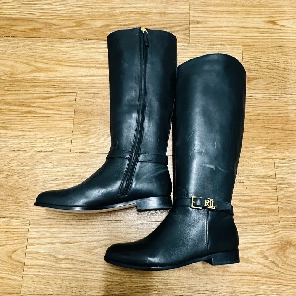 RALPH Lauren Black Tall Leather Riding Boots